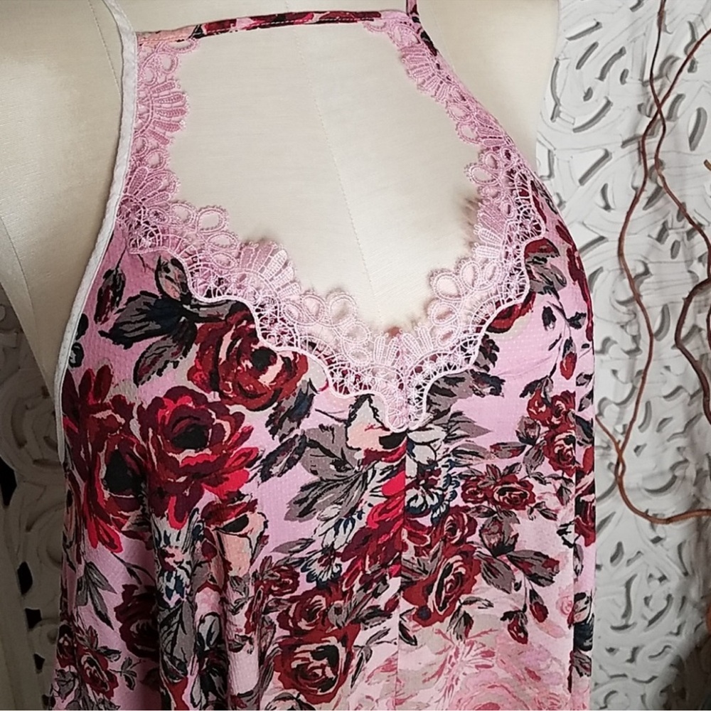 Free People “Floral Haze” Lace Trim Mini Slip Dress in “Tea Combo” 💕 - Picture 2 of 12